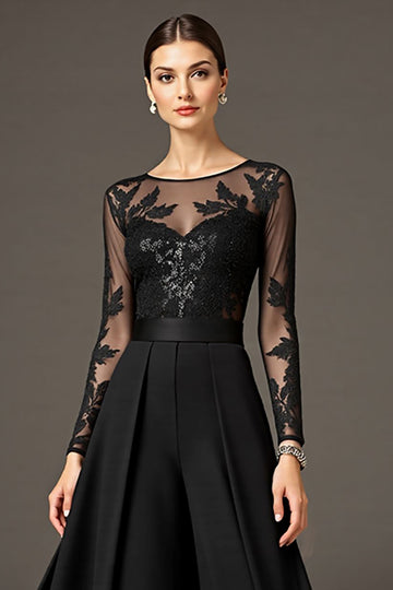 Black Long Sleeve A Line Mother Of The Bride Dress With Appliques